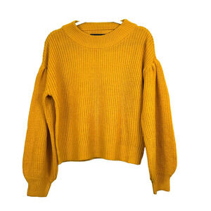 VERO MODA Sweater Womens Medium Mustard Yellow Pullover Sweater Balloon Sleeve